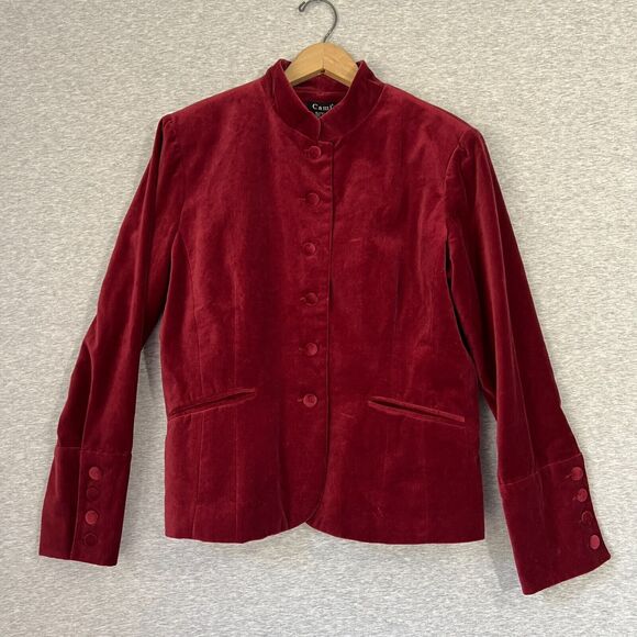 Cami Velvet Blazer Womens 18 Red Military Jacket 6 Button Tailored Royal Holiday - Picture 1 of 14